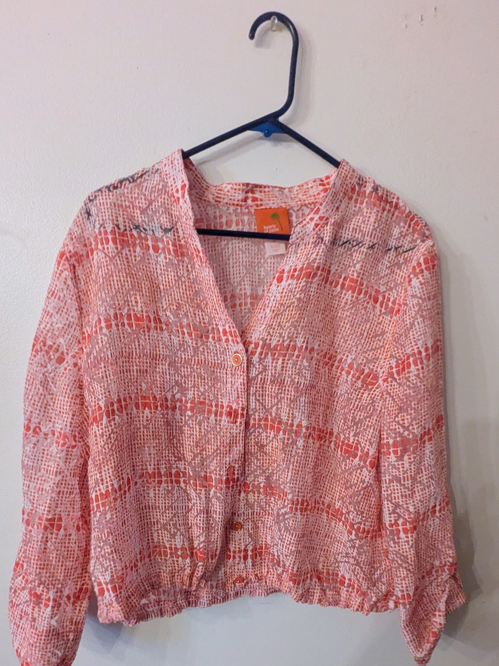 Hearts Of Palm Coral-Pink Lightweight Patterned Button-Down Blouse 18